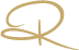 A stylized, gold-colored cursive letter R on a transparent background.