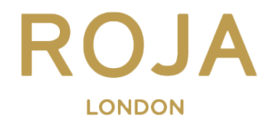 Gold text on a white background that reads “ROJA” in large letters, with “LONDON” in smaller, capitalized letters beneath it.