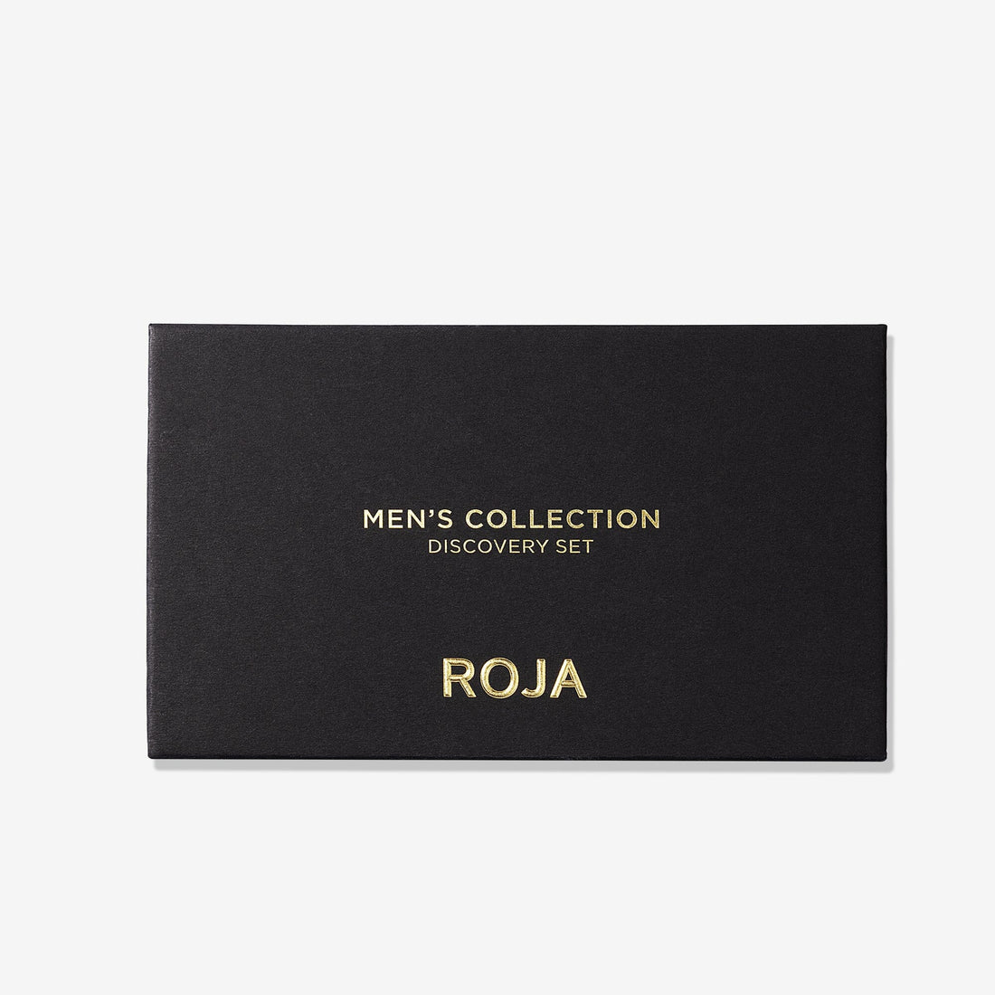 A black rectangular box labeled “THE MEN’S DISCOVERY COLLECTION” and “ROJA PARFUMS” in gold text, set against a white background—this collection invites you to experience distinctive masculine fragrances from Roja Parfums.